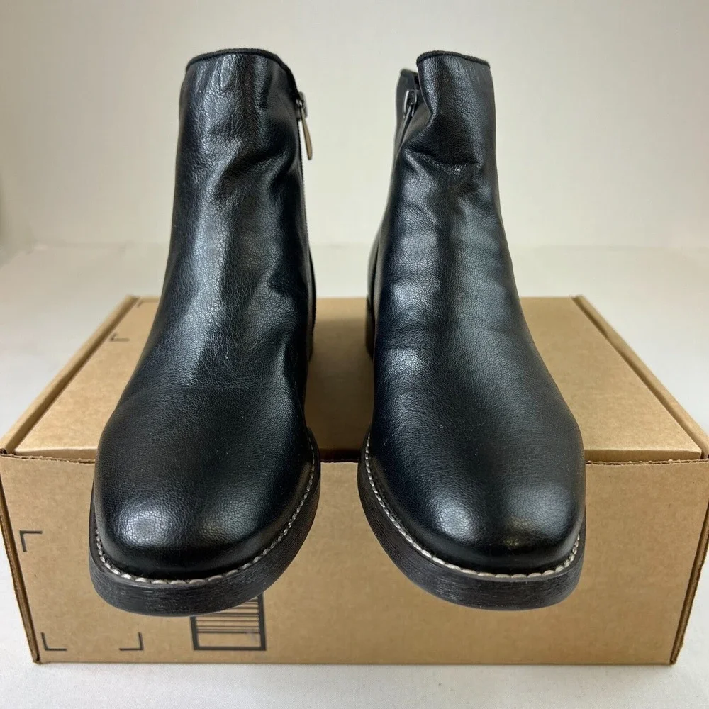 Franco Sarto Mens L-Marcus Ankle Bootie Black Leather Round‎ Toe Zip Shoes Sz 9M